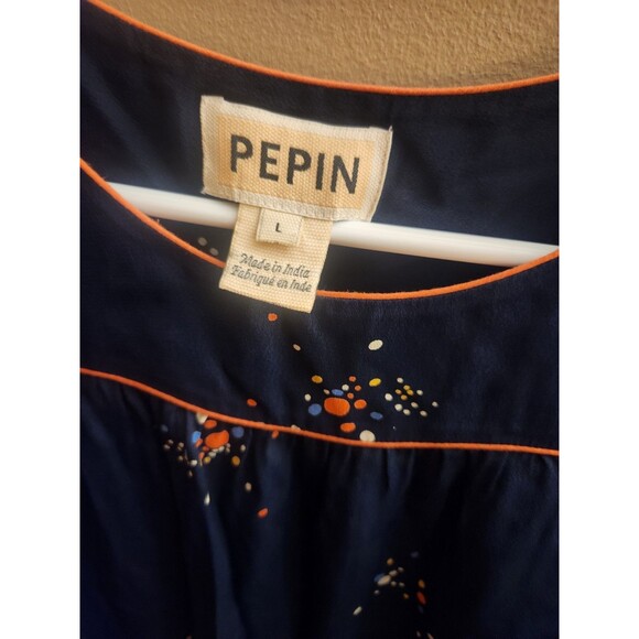 Pepin Blue Coral Splatter Multicolor Blouse Top Size L Viscose - Picture 2 of 3